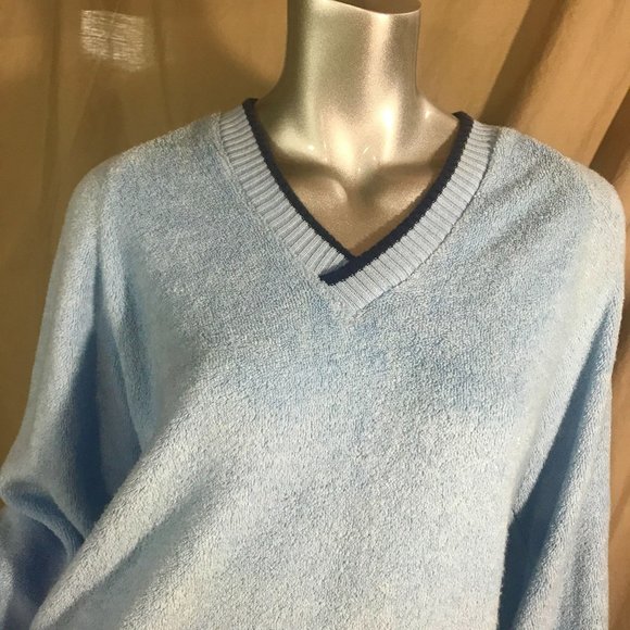 Charming Forge Vintage USA Large Blue V Neck Sweater Ribbed Cuffs and Hem Pullov - Picture 4 of 16
